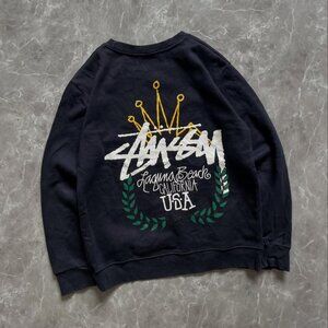 Vintage Stüssy Laguna Beach Crown Logo Crewneck Sweatshirt Navy - M